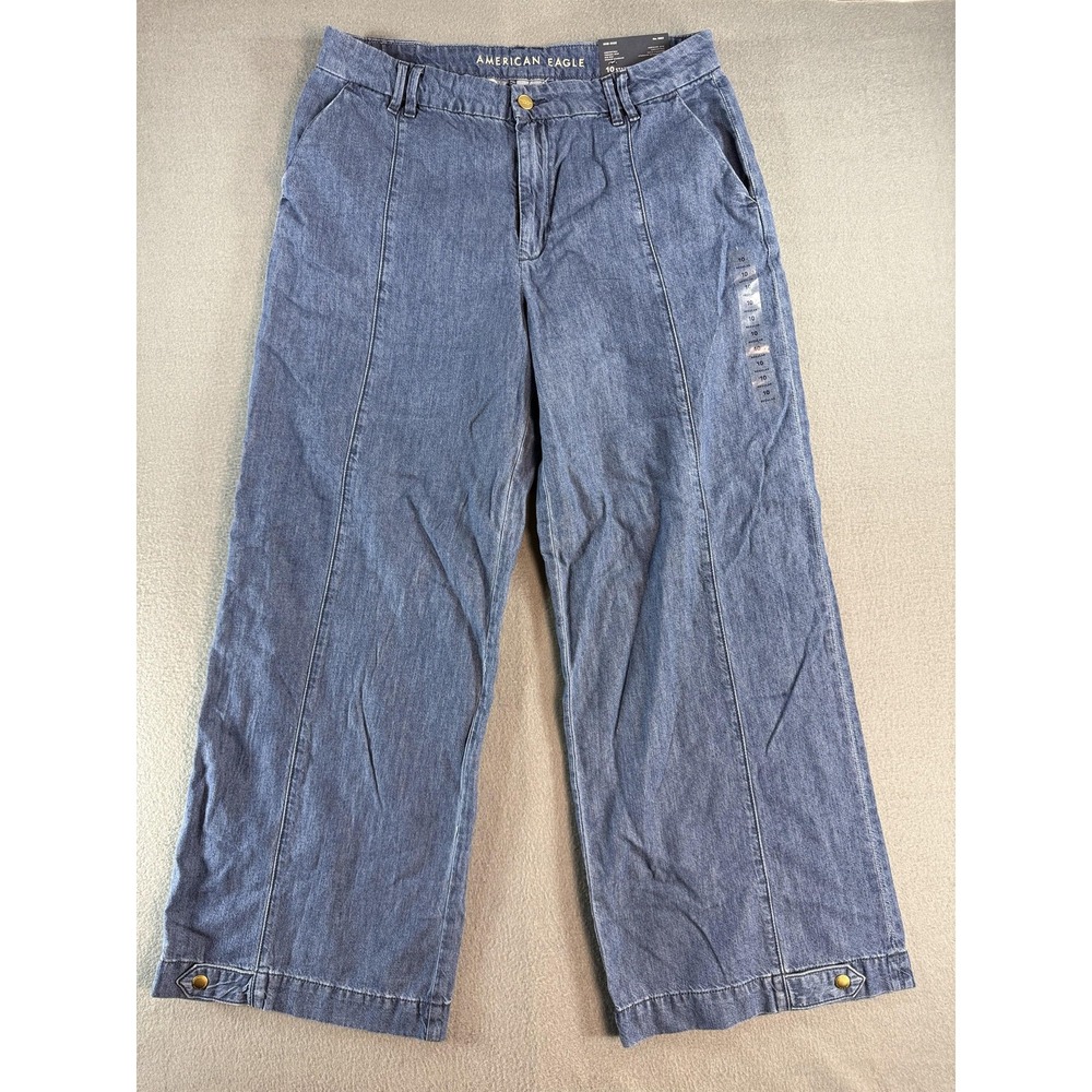 NWT American Eagle Convertible Trouser Jeans Womens 10 Wash Blue Wide Leg Denim